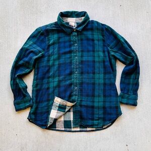 Faherty Reversible Shirt Belmar Soft Twill Organic Cotton Flannel Women Xl